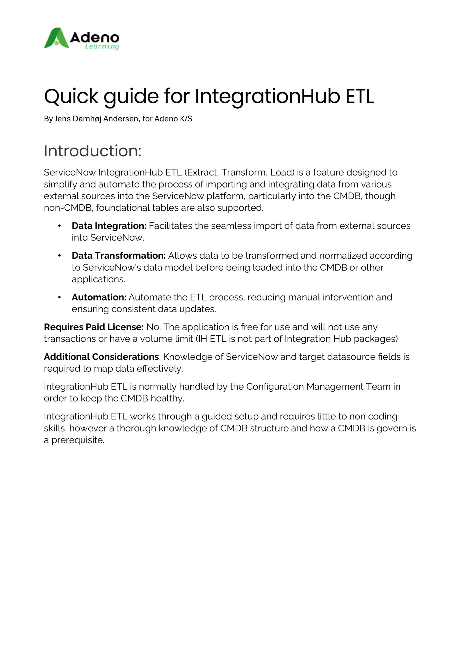 Quick guide for IntegrationHub ETL P1